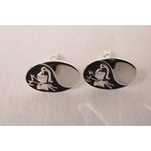 Vintage Anson Cufflinks Medieval Knight Armor Polished Silver Black Bullet